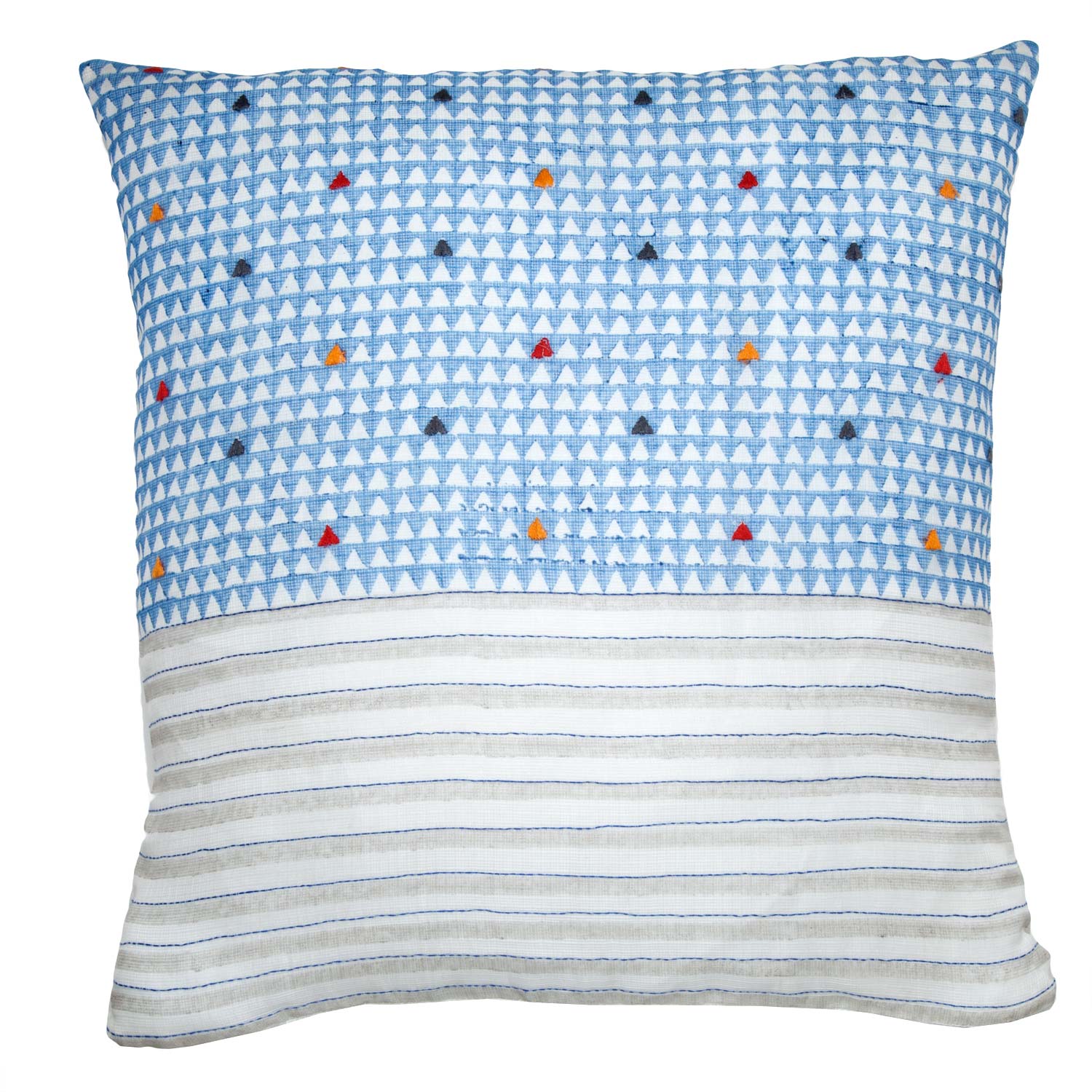 Triangles & Stripes Pillow Cover - Blue